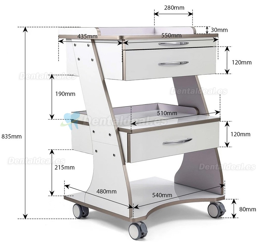 Dentech G06 Carro Dental con Armario de Almacenamiento y Bandeja de Instrumental con Doble Caj&oacute;n